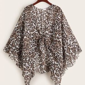 NEW! Plus Leopard Knot Front Asymmetrical Kimono